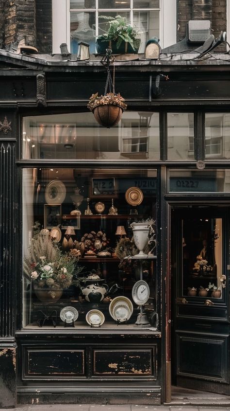 "Antique Shop Facade: A quaint antique shop displays an array of vintage items in its charming #storefront. #antiques #nostalgia #shop #vintagedecor #window #aiart #aiphoto #stockcake ⬇️ Download and 📝 Prompt 👉 https://stockcake.com/i/antique-shop-facade_761232_1052203" Antique Shop Exterior, Moody Retail Store, Old Shop Aesthetic, Vintage Thrift Store Aesthetic, Vintage Shop Aesthetic, Vintage Store Fronts, Vintage Shop Fronts, Old Store Fronts, Vintage Thrift Shop Aesthetic