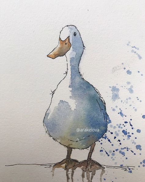 More watercolor works on Instagram page @arakelova Watercolor Paintings Of Animals, Duck Art, Watercolor Paintings For Beginners, Watercolour Inspiration, Watercolor Paintings Easy, Watercolor Paintings Tutorials, Arte Inspo, Sketch Painting, Arte Animal