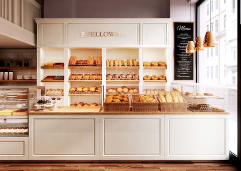 Bakery Bread Display Shelves, European Bakery, Luxury Bakery, Mini Bakery Shop Design, Bakery Interior Design, Small Bakery Interior, Cake Shop Interior, Cake Shop Design, Patisserie Shop