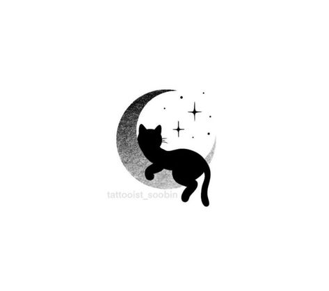 Minimalist Cat Tattoo, Luna Tattoo, Micro Pigs, Cat Tat, Cat Tattoo Designs, Image Chat, Sister Tattoos, Moon Tattoo, Cat Tattoo