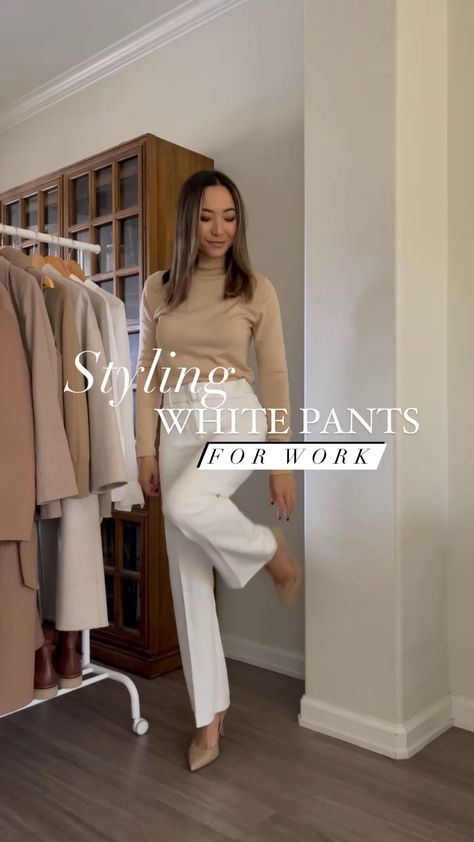 White Slacks Outfit Classy, Ivory Pants Outfit, Styling White Pants, White Pants Outfit Winter, Navy Blue Pants Outfit, Pants For Winter, Blue Pants Outfit, White Pants Winter, Slacks Outfit