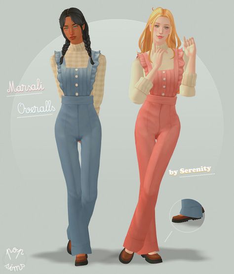 🌻4t2 @serenity-cc Marsali Overalls 🌻 – @pop-sims on Tumblr 70s Sims 4, Sims 4t2, Overalls Sims 4 Cc, Sims 4 Mint Cc Maxis Match, Sims Overalls, Sims 4 Cc Maxis Match Overalls, Sims 4 Overalls, Sims 4 Fashion Cc, Ts4 Cc Overalls