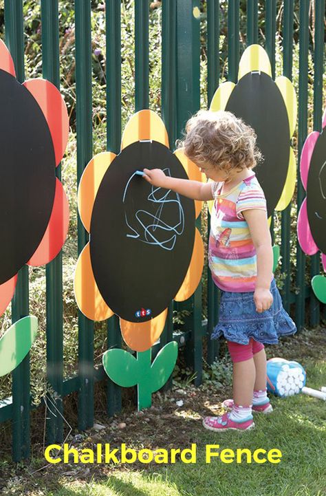 his little chalkboard DIY method is much suited for children. They love to spend more time in your garden if you implement this method. Chalkboard Flowers, Outdoor Kids Play Area, Play Garden, Outdoor Play Areas, Diy Playground, Sensory Garden, Kids Outdoor Play, Outdoor Play Area, Fence Art