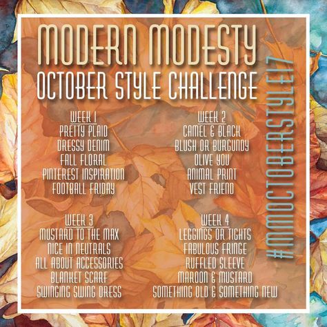 October style challenge modern modesty October Style Challenge, Ootd Challenge, October Style, October Challenge, 2025 Style, 365 Photo Challenge, Makeup Challenge, Photo Challenges, Closet Clothes