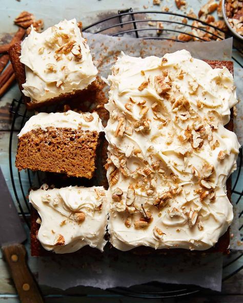 Simple Carrot Snack Cake with Cream Cheese Frosting - Bites with Bri Zucchini Cakes Recipe, Cake With Cream Cheese Frosting, Zucchini Cake, Hidden Veggies, Soften Cream Cheese, Unsweetened Applesauce, With Cream Cheese Frosting, Toasted Walnuts, Cake With Cream Cheese