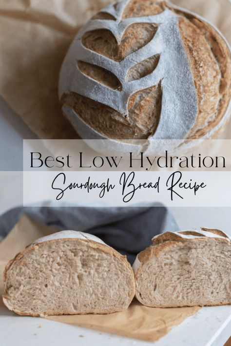 This low hydration sourdough bread recipe is great for beginners! At 60% hydration, it's easier to work with, yet still full of delicious sourdough flavor. A slice of this bread is perfect on its own slathered with butter or as the ends to a delicious lunchtime sandwich. #LowHydrationSourdoughBread #FarmhouseonBoone Low Hydration Sourdough Recipe, Low Hydration Sourdough, Low Hydration Sourdough Bread, High Hydration Sourdough Bread, Sourdough Hydration, Recipe Using Sourdough Starter, Artisan Bread Recipes, Probiotic Foods, Sour Dough