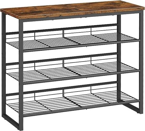 Amazon.com: HOOBRO Shoe Rack, 4 Tier Shoe Organizer, Adjustable Shoe Shelves, Flat or Slanted, Holds 9-12 Pairs, Stable and Durable for Entryway, Closet, Rustic Brown and Black BF09XJ01 : Home & Kitchen Entryway Closet, Adjustable Shoes, Shoe Shelves, Shoe Racks, Rustic Brown, Shoe Organizer, Stables, Shoe Rack, Home Goods