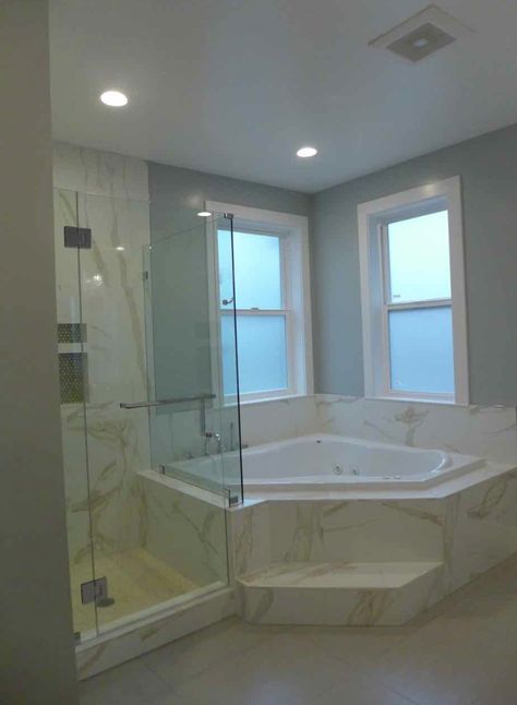 Corner Tub In Shower Area, Master Bath Reno On A Budget, Luxury Shower Tub Combo Master Bath, Modern Jacuzzi Tub Bathroom, Corner Tub Master Bath Remodel, Tubs For Small Bathrooms, Jacuzzi Tub Bathroom, Jacuzzi Bathroom, Corner Jacuzzi Tub