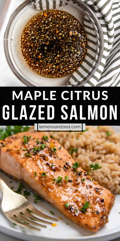 Only 5 minutes to prep this simple baked Orange Maple Glazed Salmon. The light and flaky citrus salmon paired with sweet, rich maple adds a level of flavor to your salmon unlike anything else. If you love salmon, this is a perfect weeknight dinner to serve with a simple salad and rice. Dinner made easy! Citrus Glazed Salmon, Salmon Dinners, Parmesan Roasted Green Beans, Citrus Salmon, Orange Glazed Salmon, Maple Glazed Salmon, Salmon Glaze Recipes, Salmon Soy Sauce, Banana Muffin