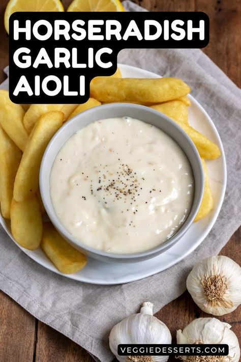 Garlic Horseradish Sauce, Cooking With Horseradish, Garlic Horseradish Aioli, Horseradish Burger Sauce, Garlic Aoli Recipe Pasta, Vegan Horseradish Sauce, Horsy Sauce Recipe, Horseradish Mayo Recipe, Horseradish Aioli Sauce Recipe