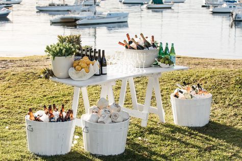 Cocktail Engagement Party, Wedding Recovery, Beverage Station Party, Engagement Party Diy, Wedding Drink Station, Cocktail Party Decor, Soda Bar, Boathouse Wedding, Small Backyard Wedding