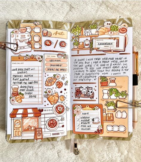 #travellersnotebook #stickerplanning #bulletjournal Fall Journal Ideas, Planner Illustrations, Japanese Journaling, Book Bujo, Bujo Layout, Planner Spreads, Happy Planner Layout, Bullet Journal Paper, Bulletin Journal Ideas