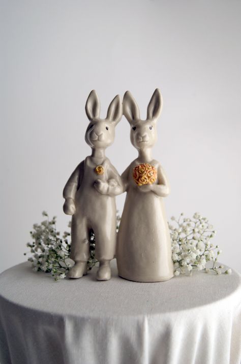 Ceramic Cake Topper, Bottle Art, Cottage Core, Rabbits, Pretty Pictures, Cake Topper, Cake Toppers, Decorative Jars, Art Inspiration