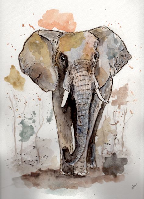 Elephant Drawing Watercolor, Watercolor Animals Simple, Elephants Watercolor, Family Tattoos Ideas, Elephant Art Drawing, Fox Watercolour, Watercolour Elephant, Elephant Painting Canvas, Family Tattoo Ideas