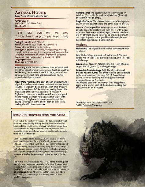 5e Monsters, Homebrew Monsters, Dungeons And Dragons Rules, Dnd Stats, Demon Dog, Shadow Wolf, Dungeons And Dragons 5e, Dungeons And Dragons Classes, Dnd 5e Homebrew