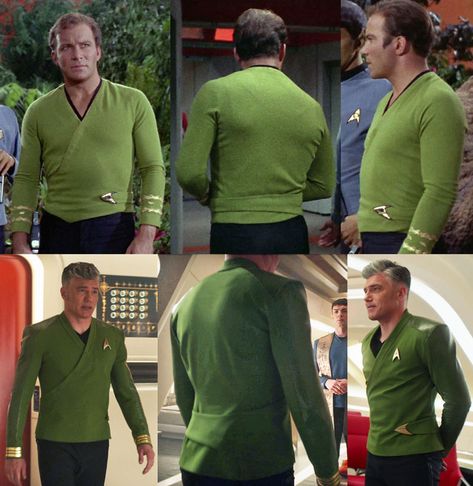 STAR TREK: STRANGE NEW WORLDS Review — "Spock Amok" • TrekCore.com Captain Pike, Starfleet Uniform, Star Trek Theme, Green Uniform, Star Trek Strange New Worlds, Star Trek Data, Fandom Star Trek, Star Trek Convention, Star Trek Uniforms