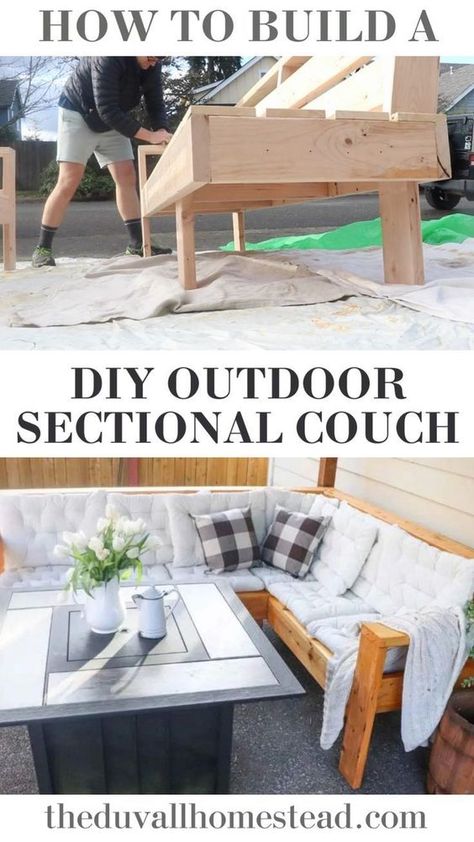 A beginner could do this DIY outdoor sectional couch made out of wood. After making many improvements to our backyard recently, we wanted a nice place to sit outside. So today I'ms sharing how we made our own modular outdoor sofa sectional that fits perfectly in our small backyard. #backyard #furniture #couch #sofa #sectional #diy #plans #woodworking #outdoor Patio Sectional Diy, Build Your Own Couch, Diy Outdoor Sectional, Homemade Outdoor Furniture, Outdoor Couch Diy, Diy Outdoor Patio, Outdoor Sectional Couch, Outdoor Sofa Diy, Diy Daybed