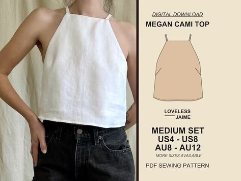 lovelessjaime - Etsy Linen Top Sewing Pattern, Linen Sewing Patterns, Linen Sewing, Top Pattern Sewing, Tank Top Sewing Pattern, Tank Top Pattern, Sewing Projects Clothes, High Neck Tank Top, Top Sewing Pattern