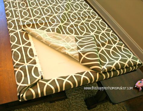 Fast No Sew Bench Cushion - The Happier Homemaker | The Happier Homemaker Bench Pads Seat Cushions, Refurbished Bench, No Sew Bench Cushion, Sew Bench Cushion, Diy Bench Cushion, Bench Cushion Cover, Making A Bench, Cushion Tutorial, Window Cushion