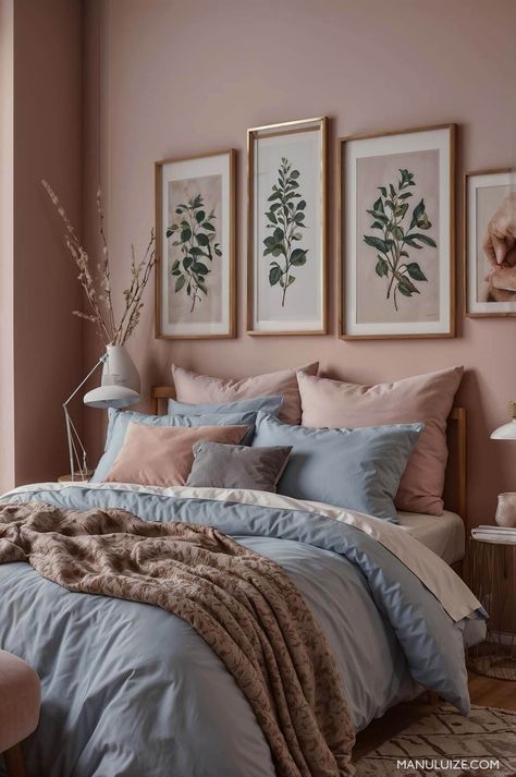 Here's a guide to incorporating dusty pink into your bedroom decor with 35 modern bedroom decor ideas to surprise you! #pinkbedroom #interior Ideas for: light pink bedrooms, grey and pink bedroom ideas, blue and pink bedroom, green and pink bedroom, pink bedroom aesthetic, white and pink bedroom, pink bedroom ideas, black and pink bedroom, girly pink bedroom, pink bedroom decor, sage green and pink bedroom, blush pink bedroom, dusty pink bedroom. Blue Pink And Black Bedroom, Dark Blush Bedroom, Dusty Pink And Blue Bedroom, Blush Pink Room Decor, Bedroom Ideas Blush Pink, Subtle Pink Bedroom, Light Pink Walls Bedroom, Pink Wall Bedroom Ideas, Bedroom Ideas Black And Pink