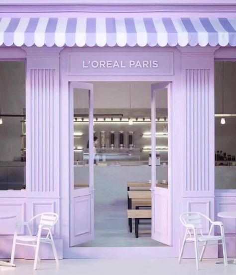 Purple Cafe Design, Lilac Restaurant, Retail Store Aesthetic, Lilac Interior Design, Jacket Design Ideas, Purple Bakery, Animation Blender, Parisian Store, Bakery Design Interior