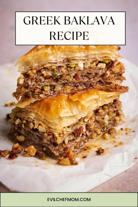 Greek Baklava Recipe - Evil Chef Mom Greek Baklava Recipe, Gourmet Cupcake Recipes, Baklava Dessert, Greek Baklava, Greek Dessert, Phyllo Recipes, Greek Recipes Dessert, Baklava Recipe, Recipe List