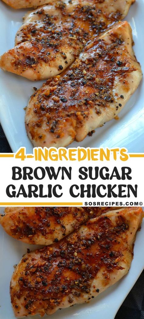 4 INGREDIENTS BROWN SUGAR GARLIC CHICKEN via @sosrecipesofficial Low Sodium Chicken Breast Recipes, 3 Ingredient Chicken Recipes, Easy Garlic Chicken, Garlic Chicken Recipes Easy, Brown Sugar Garlic Chicken, Garlic Brown Sugar Chicken, Garlic Chicken Recipe, Brown Sugar Chicken, Crockpot Chicken Breast