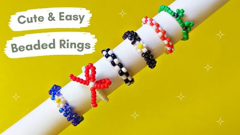 Diy Bead Flower, Bead Flower Ring, Beaded Frog, Rings Tutorial, Frog Ring, Beaded Bow, Bead Rings, Diy Beaded Rings, Ring Tutorial