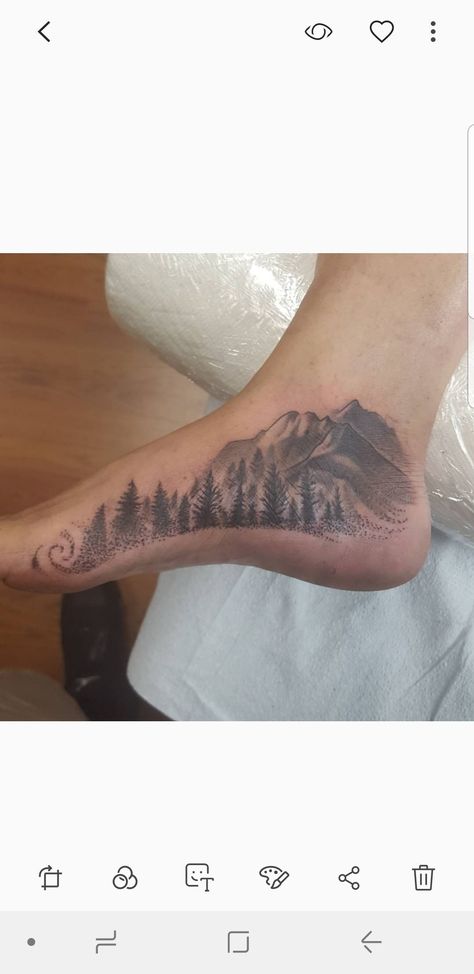 Mountain Foot Tattoo, Foot Arch Tattoo, Side Foot Tattoos, Butterfly Foot Tattoo, Foot Tattoo Quotes, Manifest Goals, Mountain Tattoos, Dandelion Tattoo Design, Colorado Tattoo