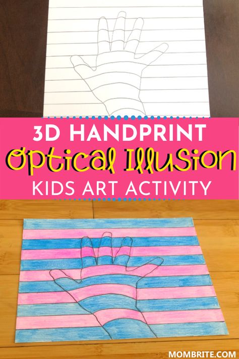 Op Art For Kindergarten, Optical Illusion Art Lesson, Optical Illusion Crafts For Kids, Optical Illusion Art For Kids, Optical Illusion Art Projects, Steam Art Activities, Magic Crafts For Kids, Optical Illusions Games, Drawing Activities For Kids