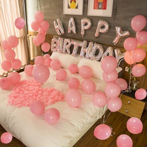 Pink Happy Birthday decoration with pink Balloon bouquet | Pink Birthday Party Decor | Birthday Party Balloon Decorations Pink Balloon Bouquet, 17 Doğum Günü, Happy Birthday Letter Balloons, Pink Birthday Party Decorations, Hotel Birthday Parties, 17. Geburtstag, Surprise Birthday Decorations, Birthday Room Decorations, Pink Happy Birthday