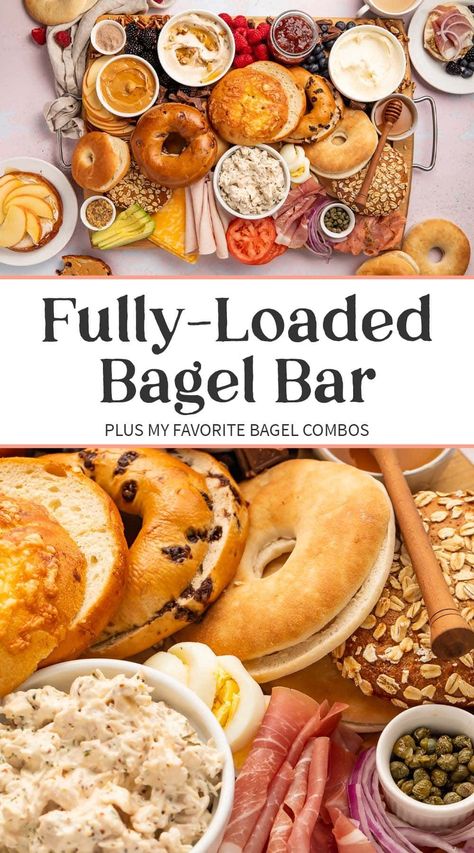 Fully-Loaded Bagel Bar - the Ultimate how to Loaded Bagel, Bagel Thins, Whipped Peanut Butter, 40 Aprons, Bagel Bar, Brunch Bar, Chicken Salad Recipe Easy, Vegan Nutella, Mini Bagels