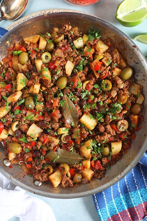 Easy Cuban Picadillo Recipe - The Suburban Soapbox Picadillo Recipe Cuban, Cuban Picadillo Recipe, Cuban Recipe, Cuban Picadillo, Quick Ground Beef Recipes, Picadillo Recipe, Slow Cooker Meatloaf, Cuban Dishes, Cuban Food