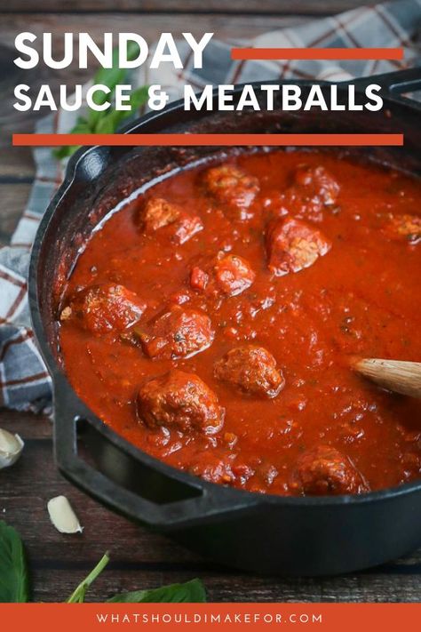 Meatballs And Sauce Recipe, Best Sunday Sauce Recipe, Homemade Sauce And Meatballs, Sunday Sauce Italian Crockpot, Sunday Sauce Italian Easy, Meatball And Sauce Recipe, Sunday Sauce And Meatballs, Meatballs In Sauce Recipe, Sauce Recipes For Meatballs