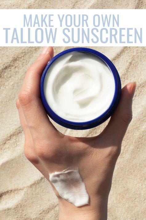 Learn about the benefits of using a natural sunscreen. This easy diy tallow sunscreen recipe is great for the face as well as the rest of your body. It is also safe for kids and babies! Learn how to make tallow sunscreen here! #Non-Toxic #Handmade #RegenerativeHomesteadingSkills Homemade Body Care, Tallow Sunscreen, Homemade Tallow, Natural Sunscreen Recipe, Tallow Recipe, Sunscreen Recipe, Tallow Soap, Lotion Recipe, Essential Oils Health