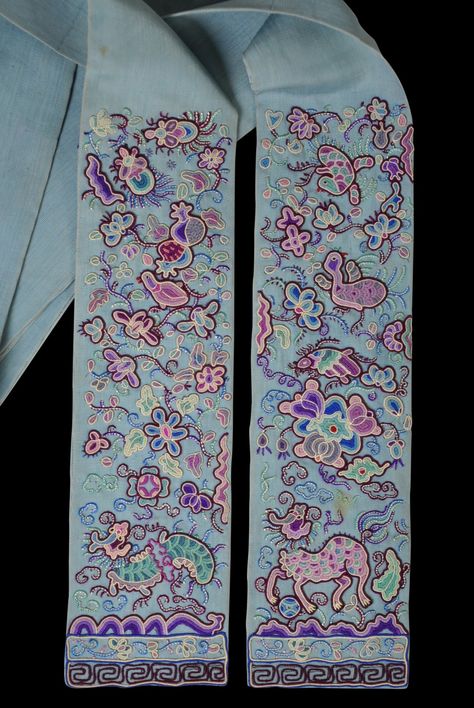 Straits Chinese Groom’s Double-Sided, Finely Embroidered Blue Wedding Sash - Michael Backman Ltd Asian Core, Wedding Dress Groom, Baba Nyonya, Straits Settlements, Embroidery Items, Chinese Wedding Dress, Chinese Embroidery, Beadwork Embroidery, Long Light