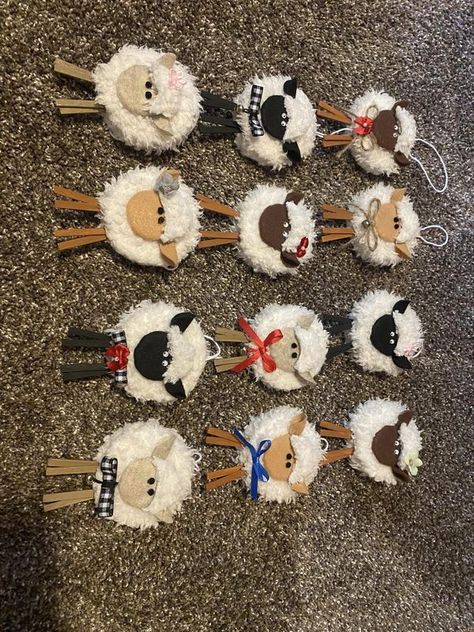 💲Dollar Tree Fanatics Crafts & Decor💲 | I saw these cute sheep on Pinterest and just had to make them | Facebook Easter Lamb Diy Sheep Crafts, Sheep Ornament Craft For Kids, Sheep Christmas Ornaments, Sheep Crafts For Adults, Lamb Ornament Diy, Diy Sheep Craft, Lamb Crafts, Sheep Figurines, Sheep Ornaments