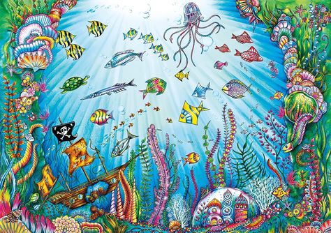 Lost Ocean Johanna Basford, Coral Drawing, Johanna Basford Lost Ocean, Lost Ocean Coloring Book, Coloring Canvas, Joanna Basford Coloring, Enchanted Forest Coloring, Buffalo Games, Lost Ocean