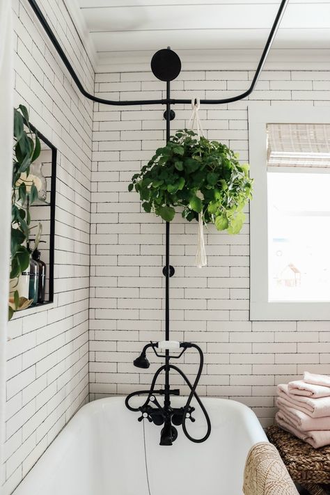 Industrial Shower Ideas and Inspiration | Hunker Clawfoot Tub Bathroom, Nesting With Grace, Vintage Tub, Clawfoot Tub, Bathroom Inspo, Bathroom Reno, New Bathroom, House Bathroom, House Plant