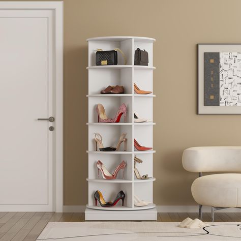 PRICES MAY VARY. 【6-Tier Spinning Shoe Rack Tower】With a 360-degree rotating design, you can fit up to 24 pairs of shoes or bags in a compact space. No more messy and cluttered closets! 【360° Rotating Shoe Rack】Shoe rack for the whole family. Clean your shoes and make your home a more tidy home without discarded shoes at home. The large-capacity shoe rack, put on any pair of your favorite shoes. Give them a small house. Enough to reflect your full love for any pair of shoes. 【Modern Free Standin Lazy Susan Shoe Rack, Spinning Shoe Rack, Rotating Shoe Rack, Spin Shoes, Shoe Rack Entryway, A Small House, Beautifully Organized, 7 Layers, Shoe Storage Cabinet