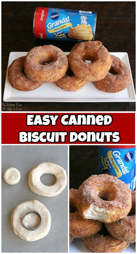 Canned Biscuit Donuts, Canned Biscuit, Biscuit Donuts, Pillsbury Biscuits, Easy Donuts, Homemade Donuts Recipe, Homemade Doughnuts, Fried Donuts, Pillsbury Recipes