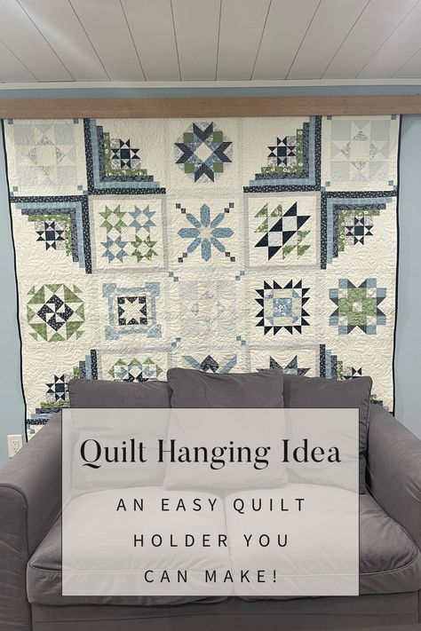 Use two boards to create a Quilt hanger to display your finished quilts. This quilt hanging idea is easy to make and can be finished in less than a day. Quilt Hanger Plans, Quilt Wall Hanger, Wall Quilt Display, Quilts As Headboards, Quilt Hanging Ideas Display, Hang Quilt On Wall Ideas, Diy Quilt Hangers Wall Hangings, Ways To Hang Quilts On The Wall, How To Hang A Quilt On The Wall Ideas