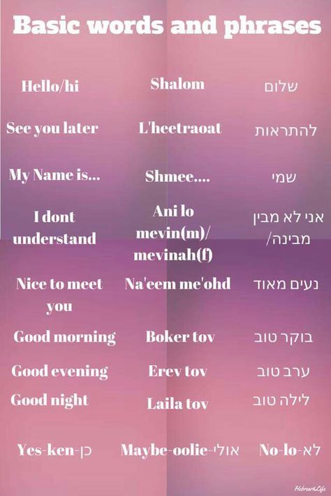 Basic Hebrew Words and phrases Hebrew Language Learning, Words In Different Languages, Hebrew Education, Hebrew Vocabulary, Hebrew Language Words, Messianic Jewish, Jewish Learning, Hebrew Lessons, Hebrew School