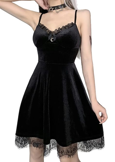 Goth Dress Aesthetic, Alt Dress, Black Goth Dress, Vintage Velvet Dress, Dress Fairy, Punk Dress, Grunge Dress, Emo Dresses, Dress Cottagecore