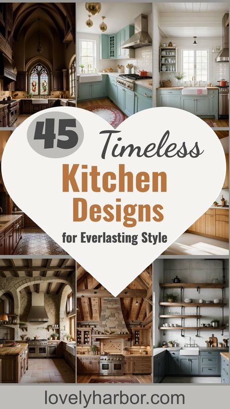 45 Timeless Kitchen Design Ideas For Everlasting Style Bright Open Kitchen Ideas, Pretty Kitchen Cabinets, Nicole Gates Kitchen, Modern Classic Kitchen Design Ideas, Modern Colonial Kitchen Design, Different Styles Of Kitchens, Classic Vintage Kitchen, Timeless Kitchen Island Lighting, Old Fashioned Farmhouse Kitchen