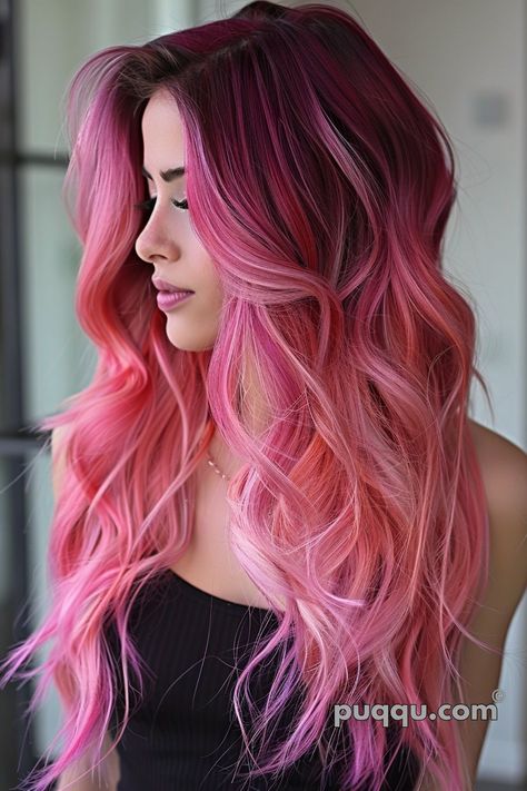 Pink Ombre Hair - A Trendy Transformation! - Puqqu Magenta To Pink Ombre Hair, Bright Ombre Hair, Pink Hair Colour Ideas, Red To Pink Ombre Hair, Magenta Ombre Hair, Pink Balayage Hair, Colorful Tips, Burgundy Balayage, Funky Hair Colors