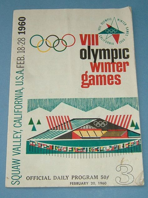 1960 VIII Olympic Winter Games Official Daily by BiminiCricket, $45.00 Olympic Art, California Winter, Olympic Party, Winter Olympic Games, Retro Sports, Winter Games, Book Design Layout, Vintage Advertisement, Event Poster