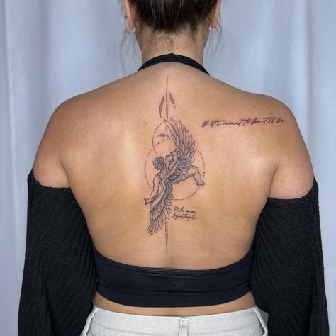 20+ Icarus Tattoo Designs That Perfectly Capture the Mythological Symbolism - 100 Tattoos Icarus Tattoos, Falling Angel Tattoo, Angel Back Tattoo, Historical Tattoos, Falling Angel, Icarus Tattoo, Fallen Angel Tattoo, Upper Back Tattoos, Greek Mythology Tattoos