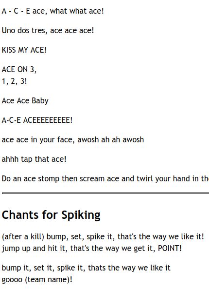 Volleyball cheers Notes For Volleyball Players, Good Volleyball Chants, Ace Cheers Volleyball, Fun Volleyball Chants, Volley Ball Cheers, Ace Volleyball Cheers, Volleyball Chants For Ace, Volleyball Kill Cheers, Good Volleyball Cheers