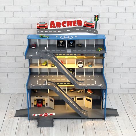 Diy Car Garage, Truck Toy Storage, Hot Wheels Garage Diy, Toy Car Wash, Wooden Toy Garage, Truck House, Toy Car Garage, Toy Car Storage, Garage Logo